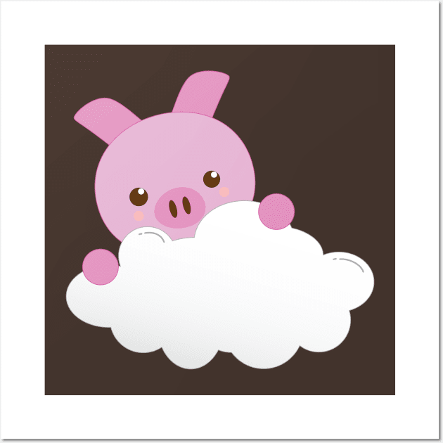 Cut Baby Pig on a Cloud Wall Art by Zennic Designs